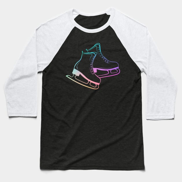 Ice Skates Figure Skating Rainbow Baseball T-Shirt by Foxxy Merch